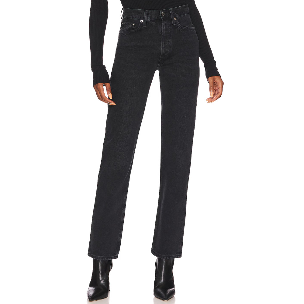 Agolde Lana Mid Rise Straight Black 23x31 Button Fly Relax Retro Rigid NEW Flaw